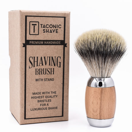 Taconic Shave Wood & Chrome Handle Synthetic Shave Brush & Stand
