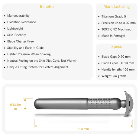 Tatara Titanium Masamune Nodachi Open Comb Double Edge Safety Razor Matte