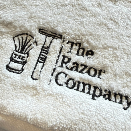 TRC Luxury Shaving Towel White Turkish Cotton w/ Black Embroidery