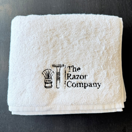 TRC Luxury Shaving Towel White Turkish Cotton w/ Black Embroidery