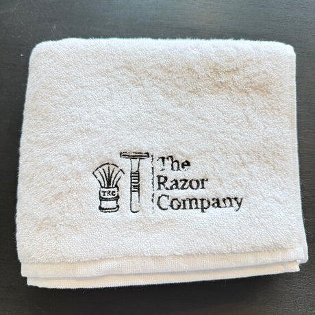 TRC Luxury Shaving Towel White Turkish Cotton w/ Black Embroidery
