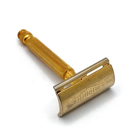 Vintage 1946 Gillette Gold Contract Tech Double Edge Safety Razor