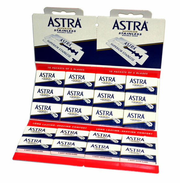 100 ASTRA Blue Superior Stainless Double Edge Razor Blades for Safety Razors