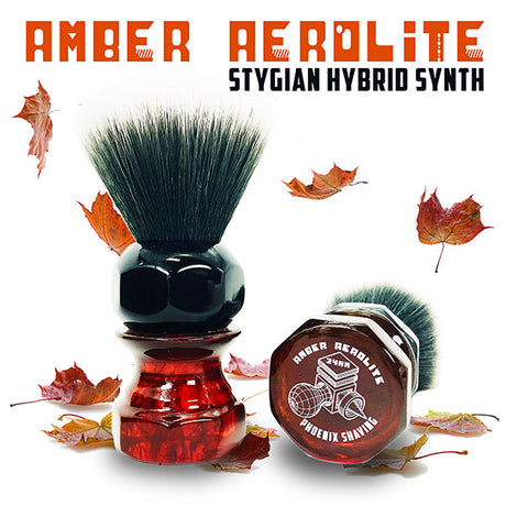 Phoenix Artisan Accoutrements - Amber Aerolite 24mm Stygian Synth Hybrid Brush | Retro Shave Tech!
