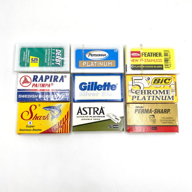 Beginner Double Edge Razor Blade Sample Pack - Try Different Levels of Agression/Efficiency -