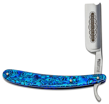 Boker  - O-1 Carbon Steel 7/8 Blade - Blue Paua Shell - Straight Razor - 140557