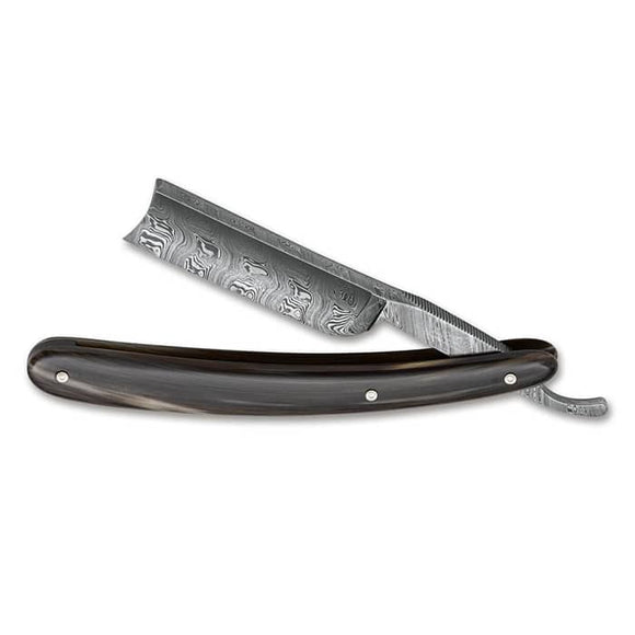 Boker - Damascus Stainless Steel 6/8 Blade - Horn Scales - Spanish Point Straight Razor
