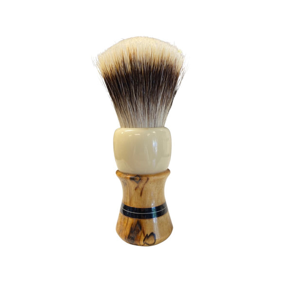 Elite Razor - Ivory over spalted Maple Custom Shaving Brush - 26mm Manchurian Badger White Fan Knot
