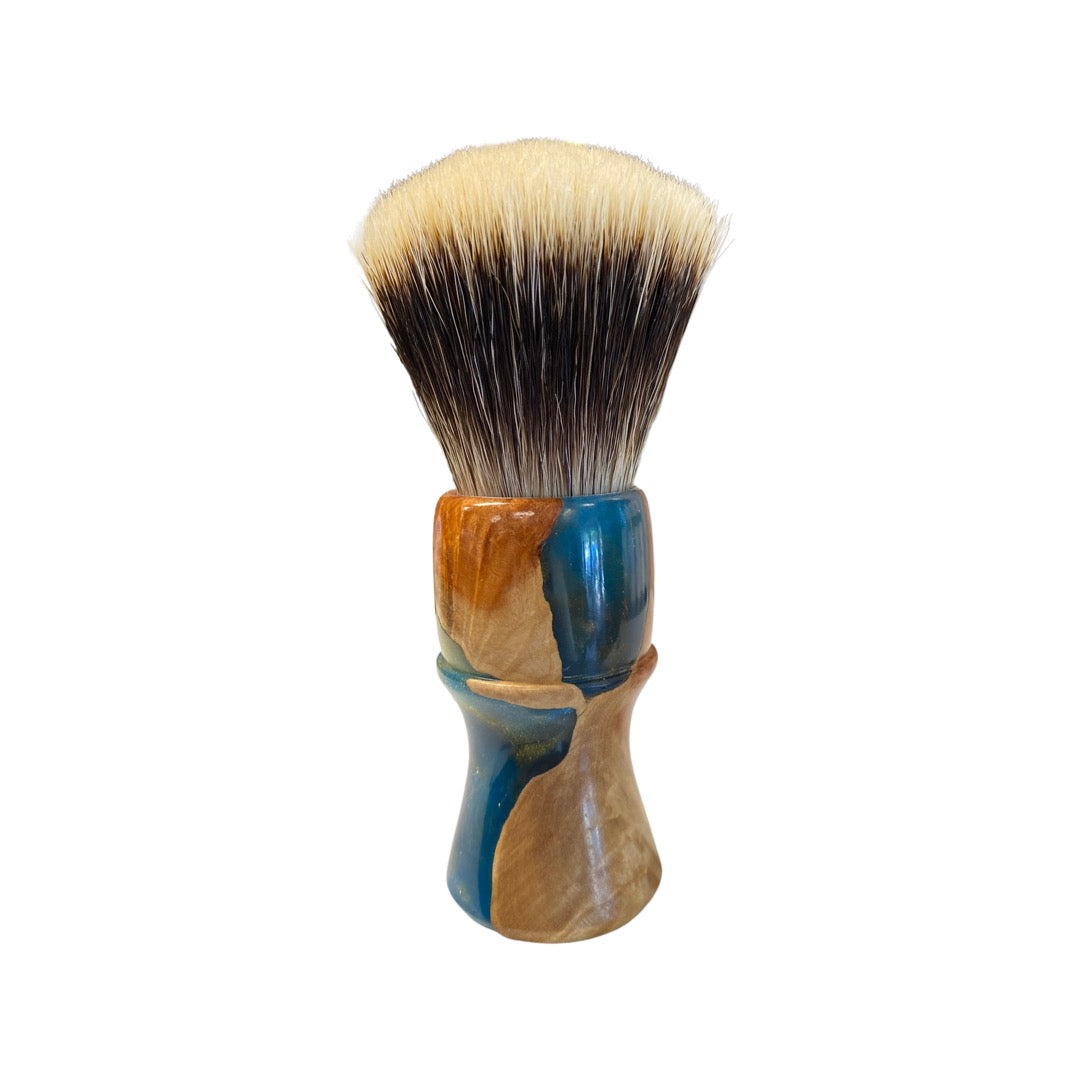 Elite Razor - Pink Ivory with Blue and Gold Custom Shaving Brush - 26mm Manchurian Badger White Fan Knot