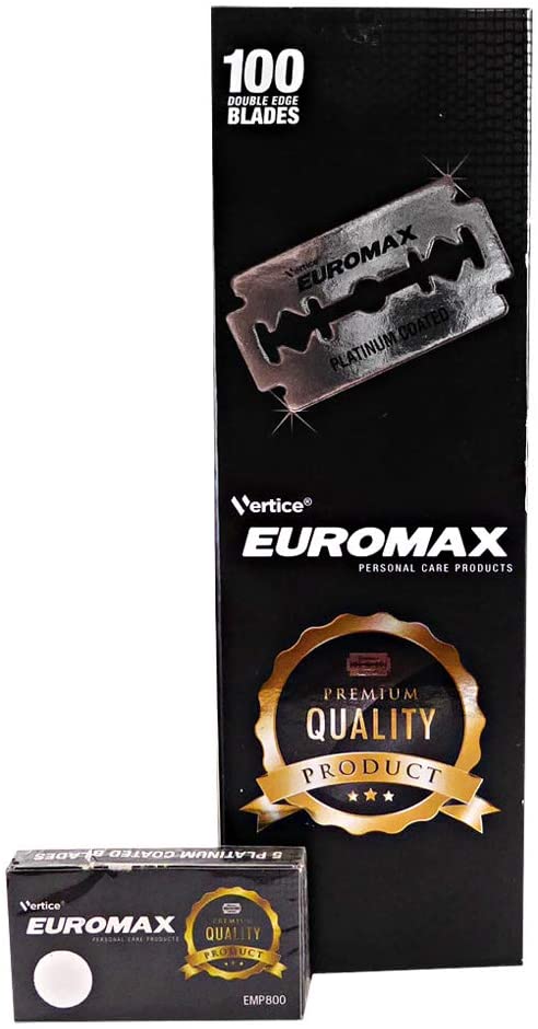 Euromax Platinum Coated Japanese Steel Double Edge Razor Blades - 100 Blades