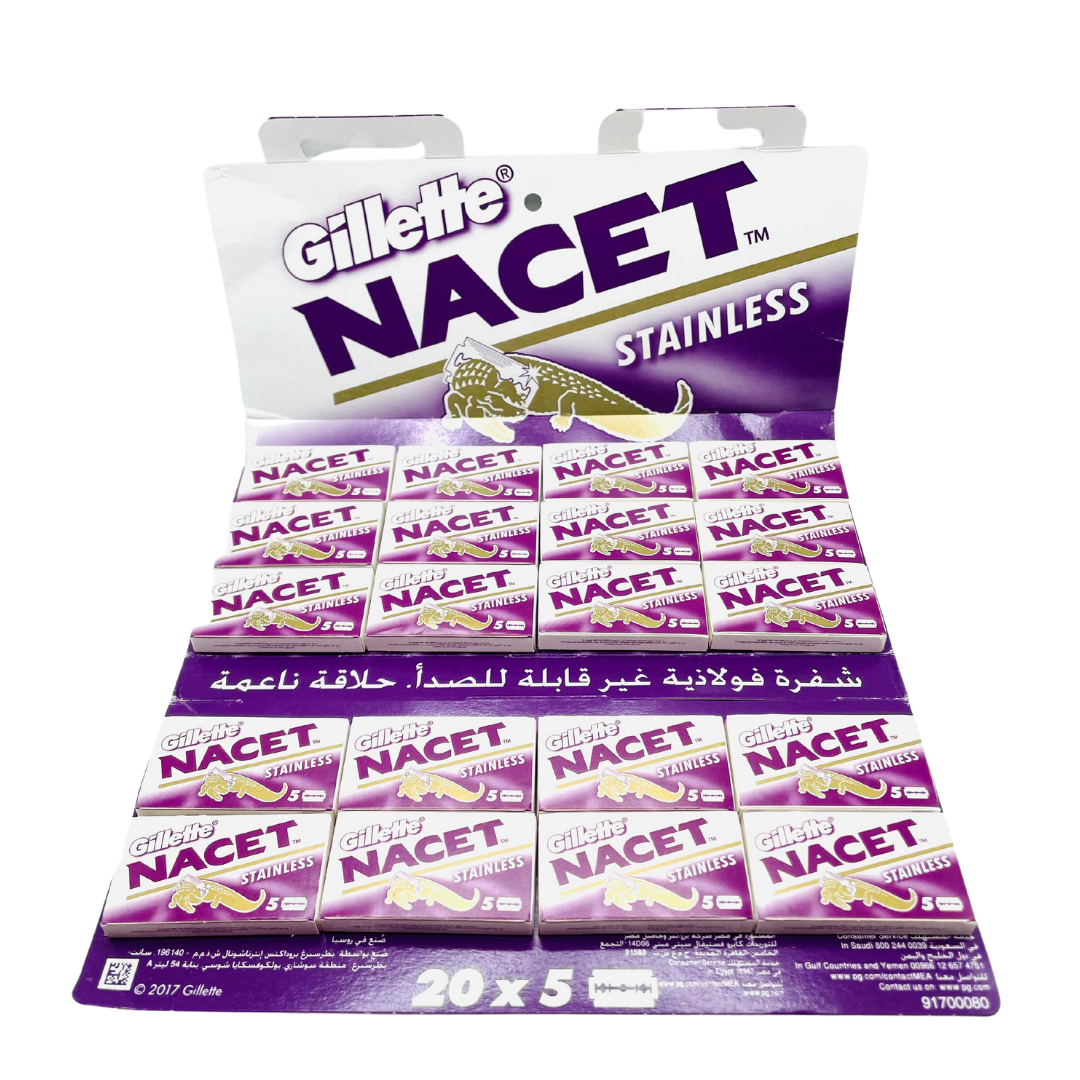 Gillette Nacet - Stainless Steel Double Edge Razor Blades - 100 Blades