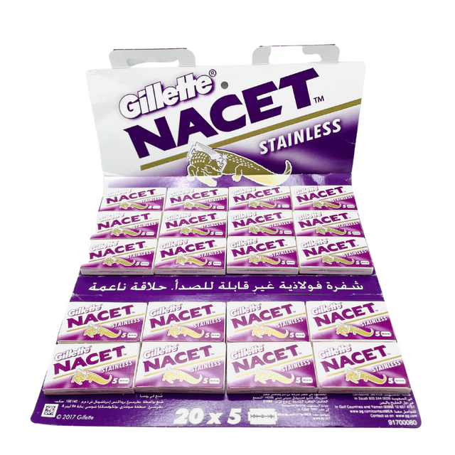 Gillette Nacet - Stainless Steel Double Edge Razor Blades - 100 Blades