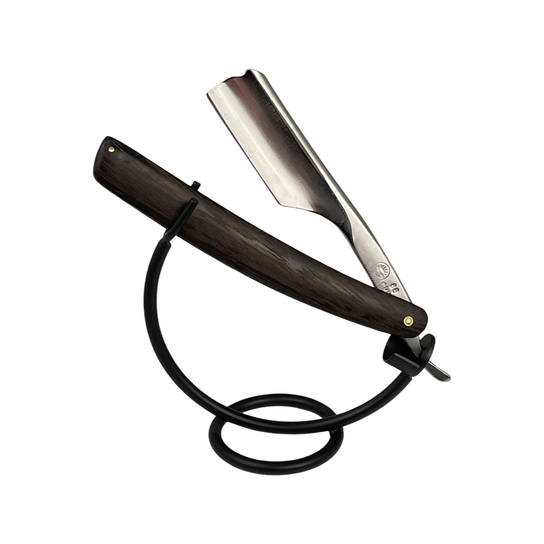 JJ Shorty - 6/8 Straight Razor with Barber Notch - Chocolate Hardwood Acrylic Scales (Shave Ready)