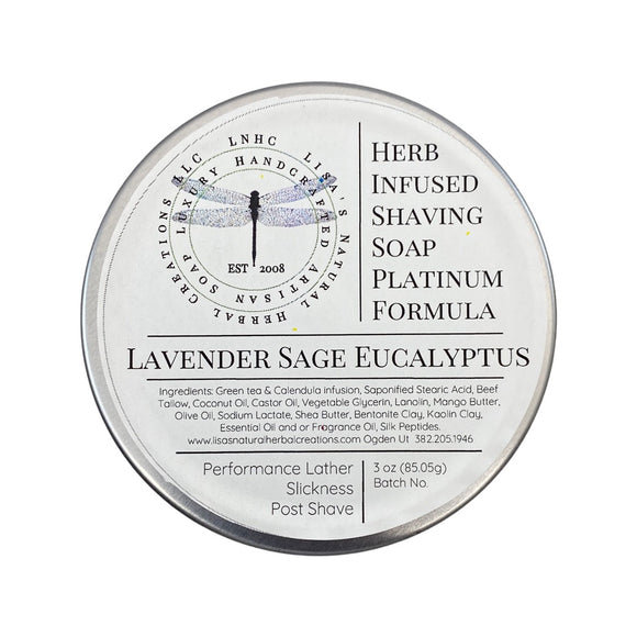 Lisa's Natural Herbal Creations - Lavender Sage Eucalyptus - Herb Infused Shaving Soap - Platinum Formula