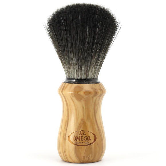 Omega - HI-BRUSH Black Synthetic Shaving Brush 96832 - Olive Wood Handle