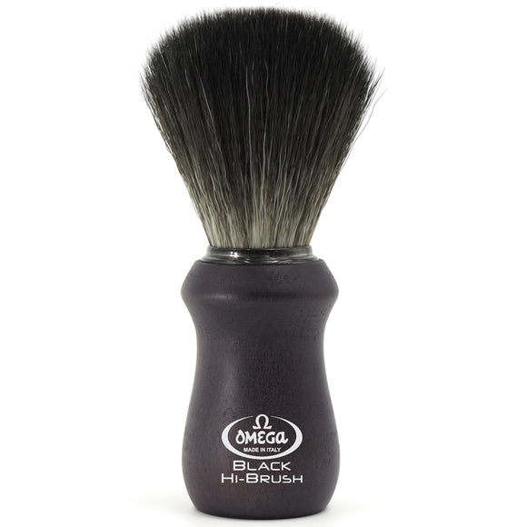 Omega - HI-BRUSH Black Synthetic Shaving Brush 96833 - Ash Wood Handle