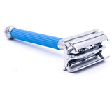 The 29L safety razor in blue is designed for both men and women. The long, thin handle is excellent for women who prefer a double edge safety razor or men who prefer thinner handles. It is highly textured which makes shaving in the shower with wet soapy hands a breeze. With its traditional butterfly twist-to-open design, when used with a quality blade, it will deliver a smooth and comfortable shave every time!