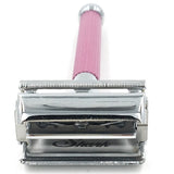 The 29L safety razor in lavender is designed for women. The long, thin decorative handle is excellent for women who prefer a double edge safety razor. It is highly textured, which makes shaving in the shower with wet soapy hands a breeze. With its traditional butterfly twist-to-open design, when used with a quality blade, it will deliver a smooth and comfortable shave every time!