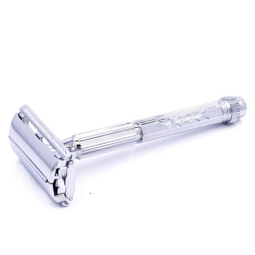 The Parker 60R razor has a unique etched design which many refer to as "Crystal Cut". It maintaines a sure grip, even with wet hands. The razor is an excellent choice for new wet shavers or those who are prone to cuts because of its lighter weight in comparison to many of our heavier razors. As a result it is more forgiving.