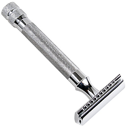 This Parker 91R safety razor is the best selling 3-piece razor model. It is one of the original Parker models — its design is a classic and it remains an excellent choice. It has an aggressive textured handle, a nice heft and a wonderful balance. This is an excellent razor for new and experienced wet shavers.