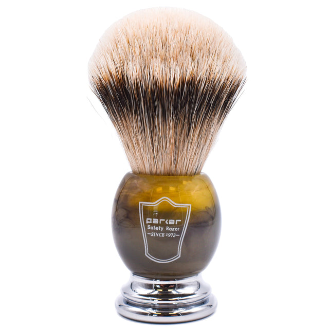 Parker - Faux Horn Handle Silvertip Badger Shaving Brush and Stand