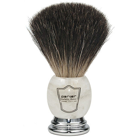 Parker - Ivory Marbled Handle Black Badger Shaving Brush and Stand