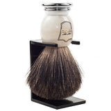 Parker - Ivory Marbled Handle Black Badger Shaving Brush and Stand