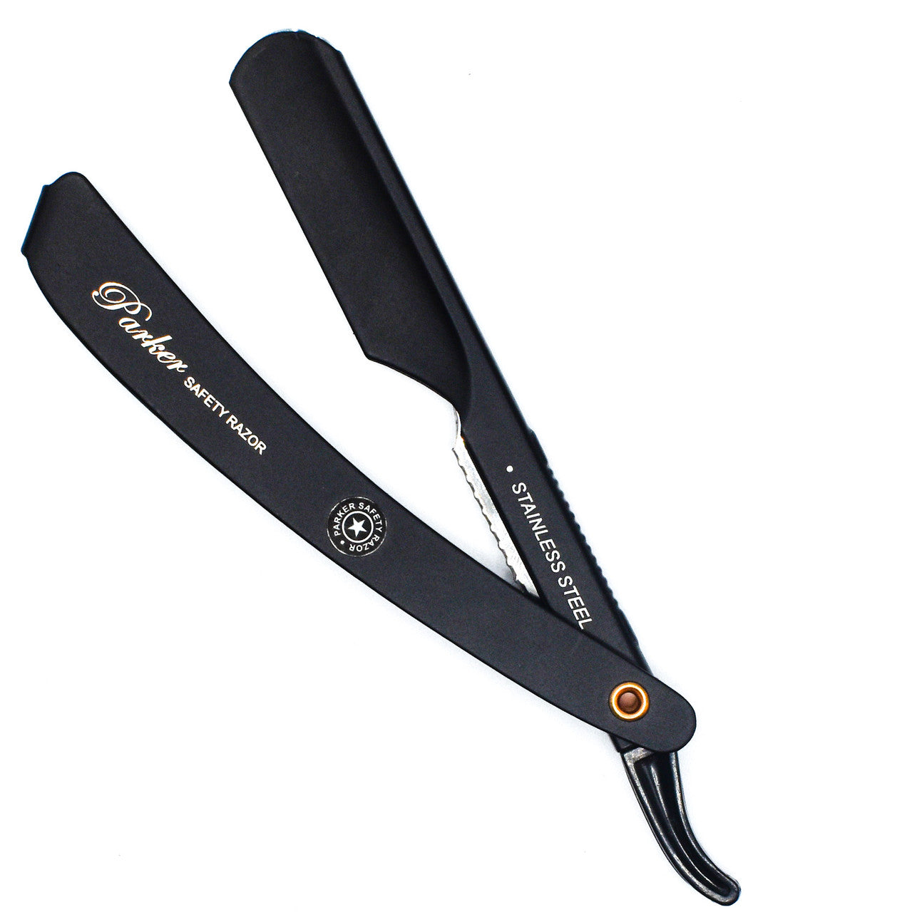 Parker Stainless Steel Adjustable Black Handle Shavette Straight Razor