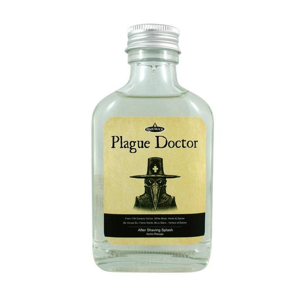 From Razorock:  RazoRock Plague Doctor After Shaving Splash  In 17th century Venice, Plague doctors wore a beaked mask filled with sweet smells such as dried flowers, herbs and spices.  They believed the plague was spread by a noxious form of bad air and that their special fragrant blend would protect them.  On a recent trip to Italy, we were given 