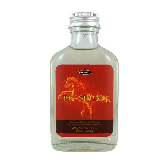 From Razorock:  RazoRock “The Stallion” After Shaving Splash  This splash comes in our new flask-style bottle, fitted with a flow restrictor and aluminum cap.  The Stallion is an Oud scented aftershave inspired by Acqua di Parma Oud.