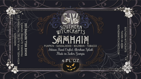 Aftershave splash in our high-quality base. Alcohol-free.  Samhain is a Gaelic festival marking the end of the harvest season and the beginning of winter or the “darker half” of the year. This holiday was the inspiration for our fragrance.  Notes: bourbon, tobacco, pumpkin, sandalwood, nutmeg, oud, incense, amber, vanilla, hazelnut, charred wood, musk  Ingredients: Witch hazel, water, aloe gel, fragrance, vitamin E, glycerin  Net Weight 4oz.