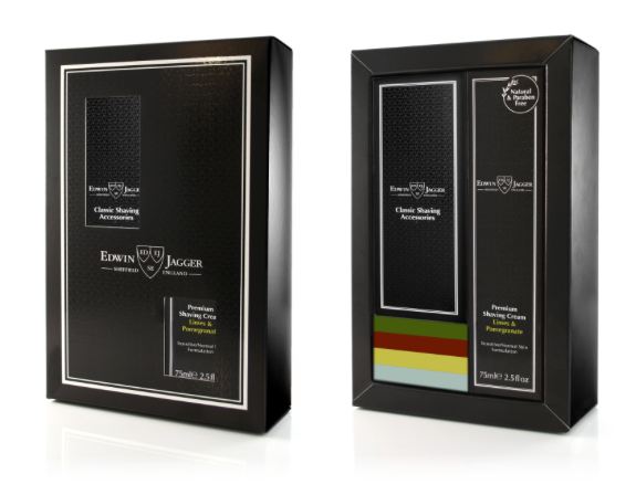This Boxed Edwin Jagger Imitation Ebony Razor And Cream Gift Set (Limes & Pomegranate) Includes:  Edwin Jagger DE87 Imitation IVORY Double Edge Safety Razor Edwin Jagger Limes & Pomegranate shaving cream 75ml tube DETAILS  An excellent gift for a traditional wet shaver, this boxed set comprises a classic Edwin Jagger DE87 Imitation IVORY Double Edge Safety Razor, and a 75ml tube of Edwin Jagger Limes & Pomegranate natural shaving cream.