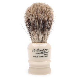  The Simpson Wee Scot Best Badger Shaving Brush is wonderfully functional compact brush. It is the smallest brush in production and is crafted with all of the expertise of Simpsons' other brushes. The miniature knot is handpacked into an off-white handle with the Simpson signature.     Manufacturer: Simpsons Total Height: 70mm Handle Height: 30mm Bristle Knot: 19mm Brush Type: Best Badger Handle Material: Synthetic Resin Country of Origin: United Kingdom