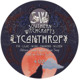 Lycanthropy Scent   Vegan Shave Soap   Lycanthropy captures the experience of transcending human barriers through an animalistic transformation in an aromatic midnight garden under a full moon.  Scent notes: Fir tree, lilac, musk, mildew, moss, Egyptian jasmine, palo santo, white sage, ozone  Ingredients: Water, stearic acid, shea butter, castor oil, potassium hydroxide, glycerine, coconut oil, sodium lactate, sodium hydroxide, jojoba oil, aloe powder