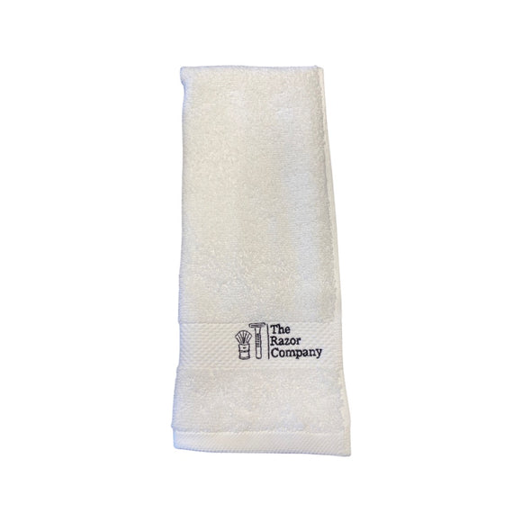 TRC - Luxury Shaving Towel - White Terry w/Black Embroidery