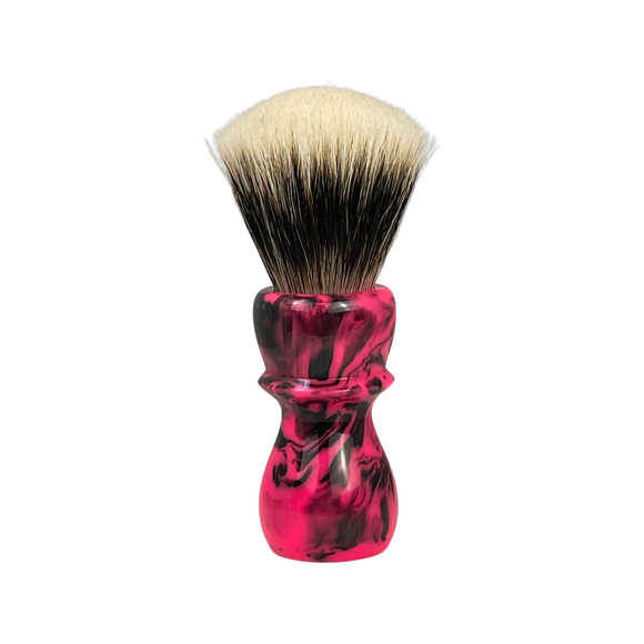 Turning By Tanz - 28mm Tanchurian Badger Custom Shave Brush - Pink and Black Surge