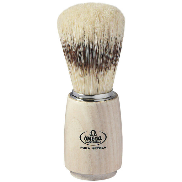 Omega Boar Bristle Shaving Brush - Badger Effect - With Ash Wood Handle. 11711