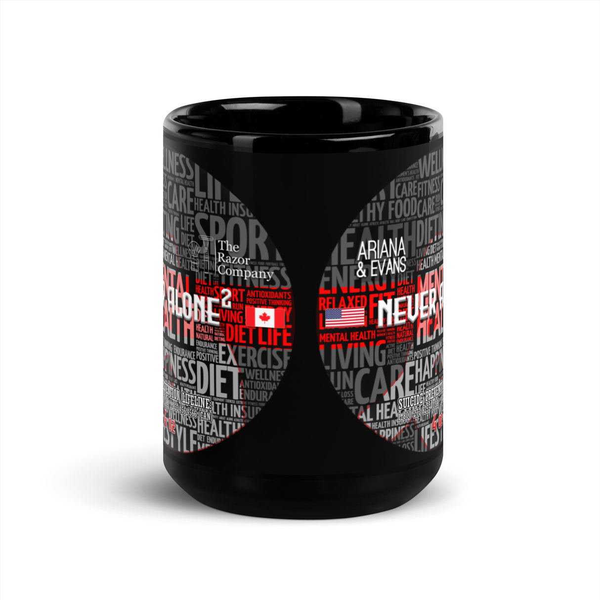Never Alone - Black Glossy Coffee Mug