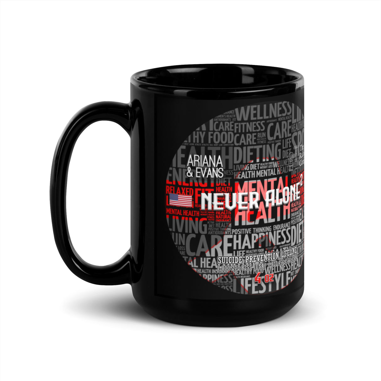Never Alone - Black Glossy Coffee Mug