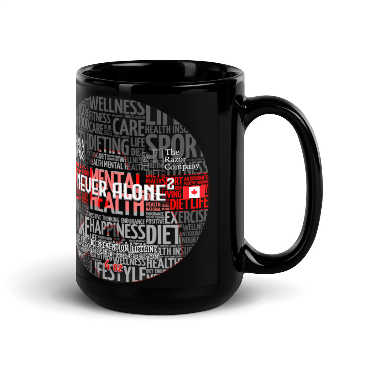 Never Alone - Black Glossy Coffee Mug