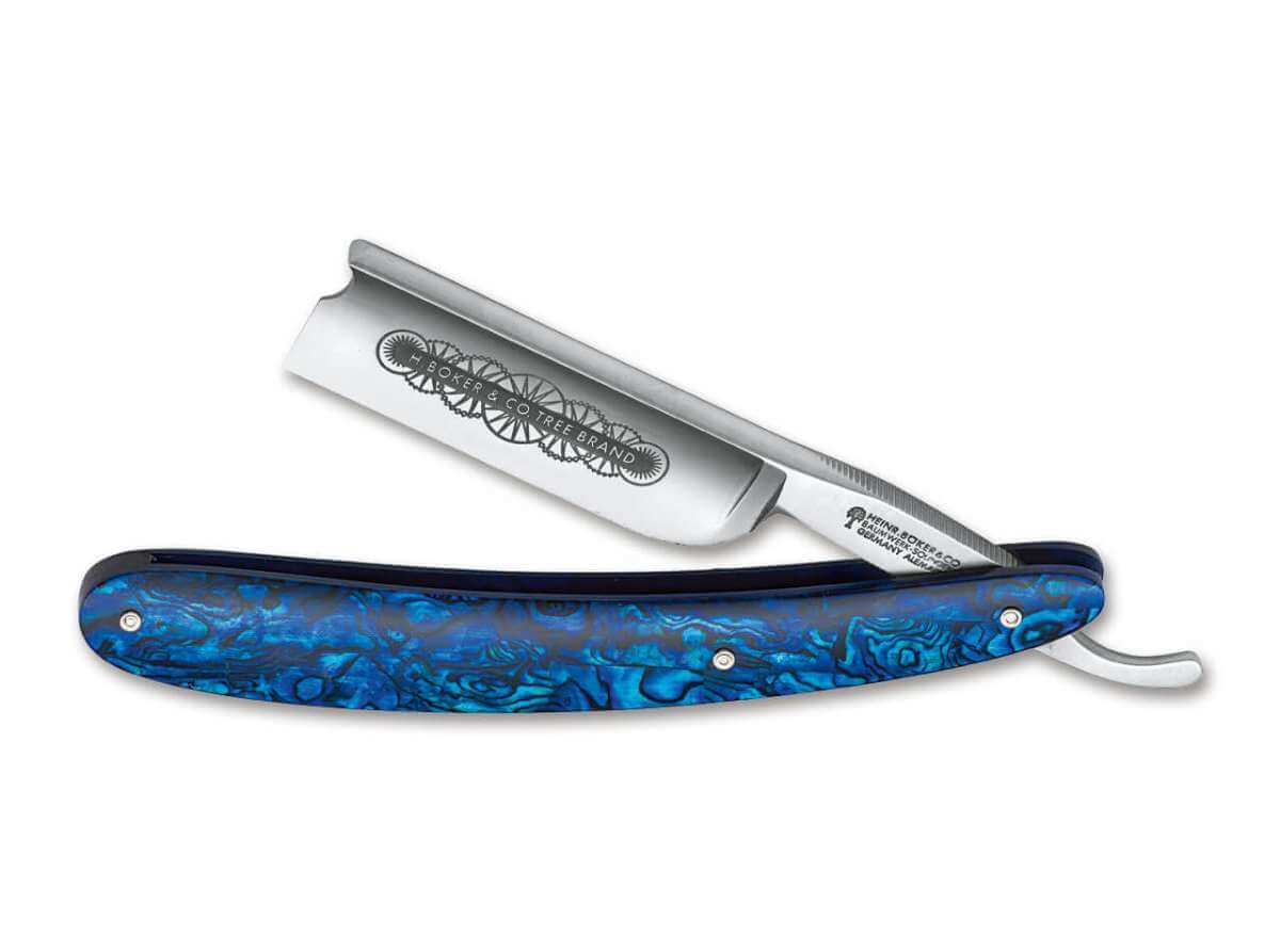 Boker  - 7/8 Blade - Blue Shell - Straight RazorBoker  - O-1 Carbon Steel 7/8 Blade - Blue Paua Shell - Straight Razor - 140557