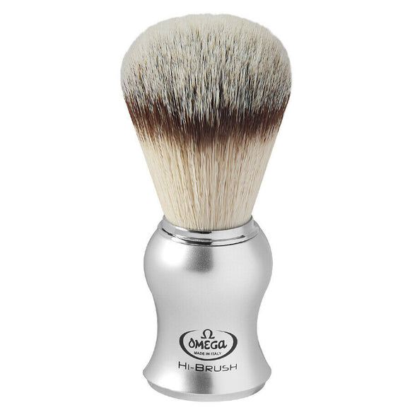 Omega  - Premium Shaving Hi-Brush With Synthetic Hair, Satin Grey Handle 0146229