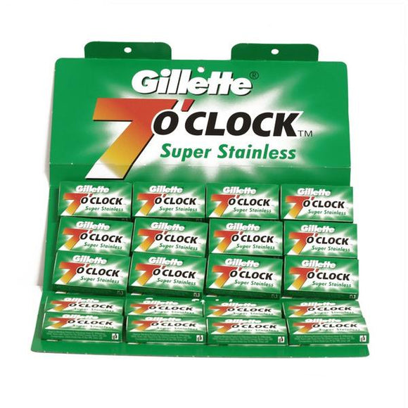 100 Gillette 7 O'Clock Super Stainless Double Edge Blades (Green Pack)